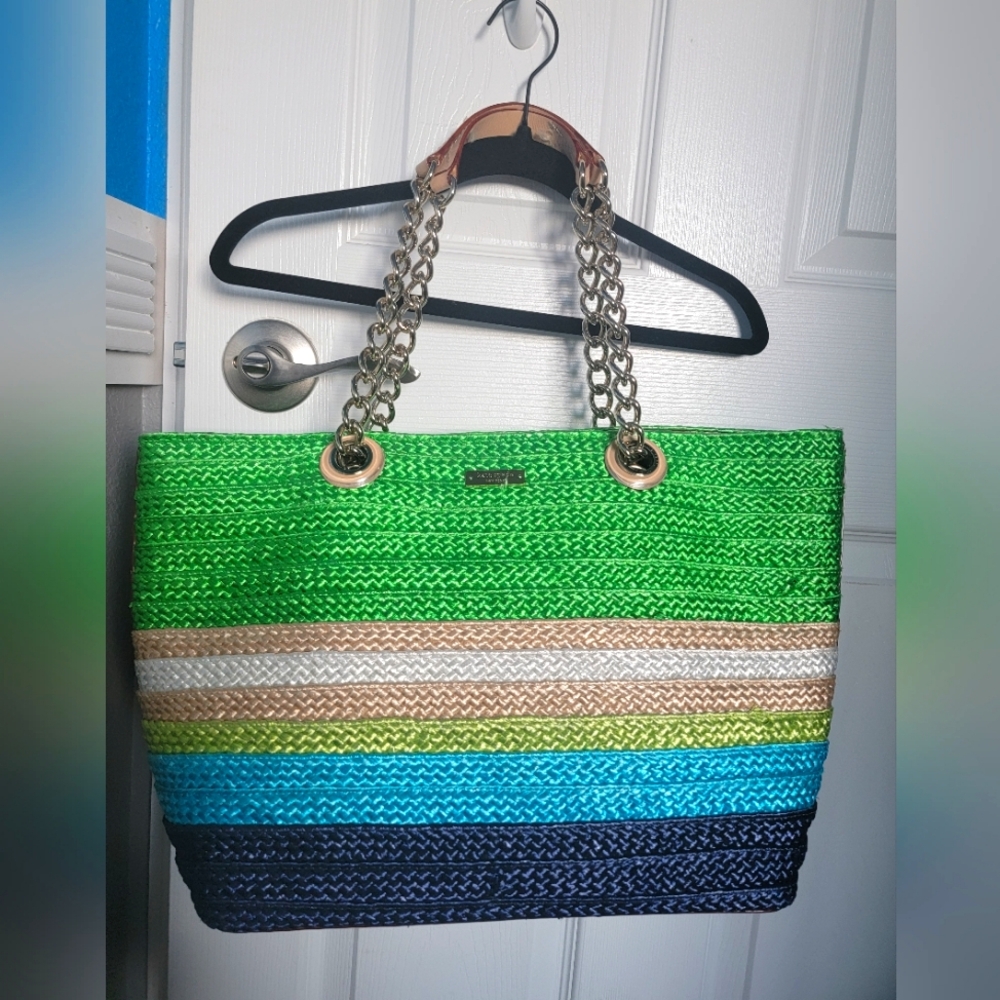 Kate Spade Blue Green Straw Bag Large Size